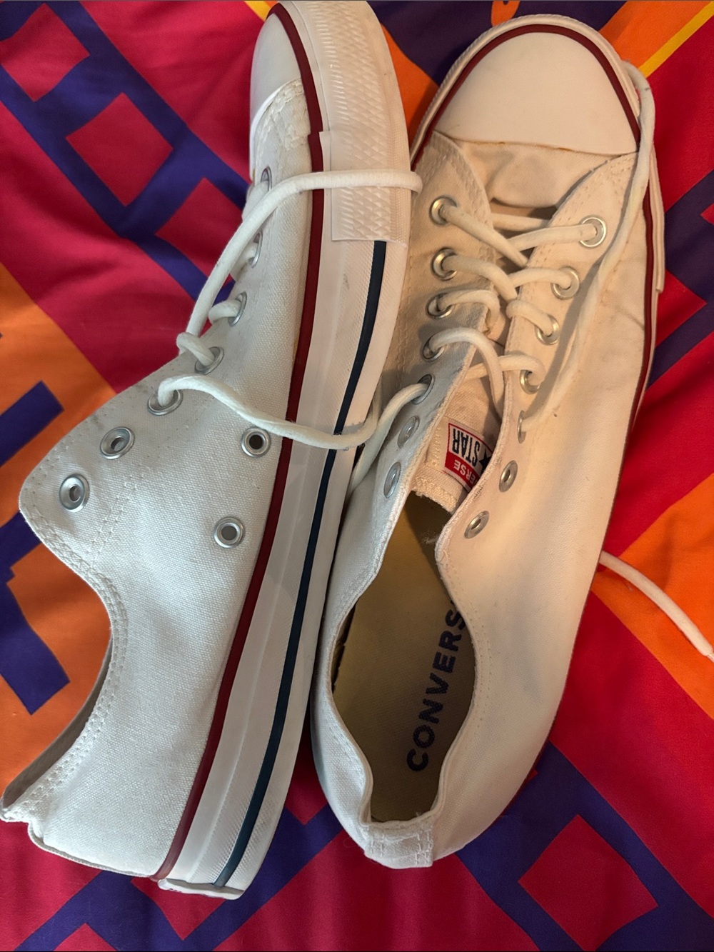 Converse White Low Top Canvas Sneakers with Red Trim - Picture 6 of 6